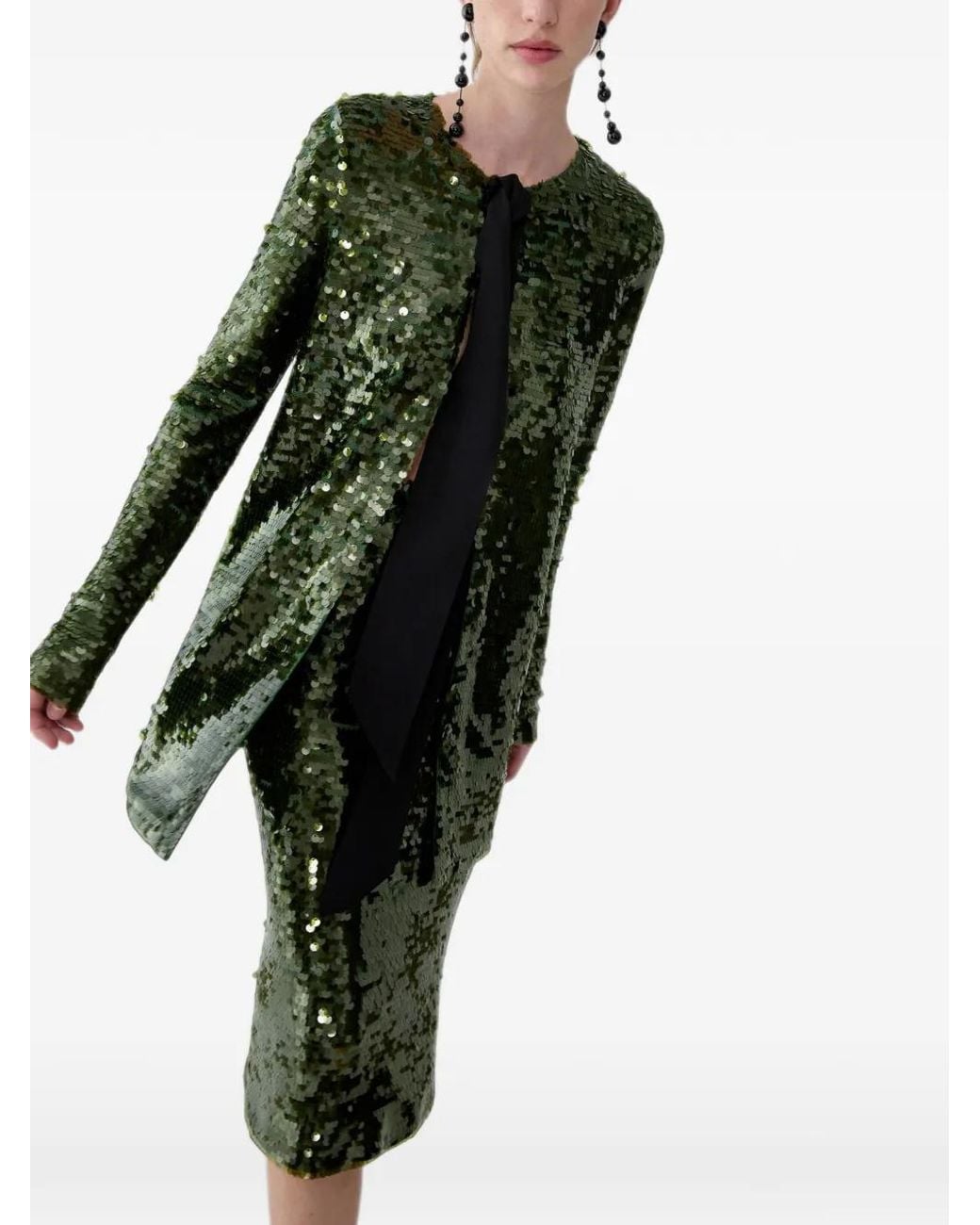 Carolina Herrera Green Sequin-Embellished Pencil Midi Skirt