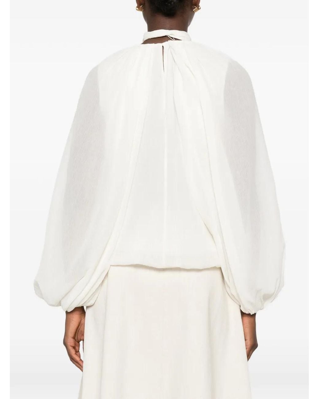Dorothee Schumacher White Pussy-Bow Balloon-Sleeve Blouse