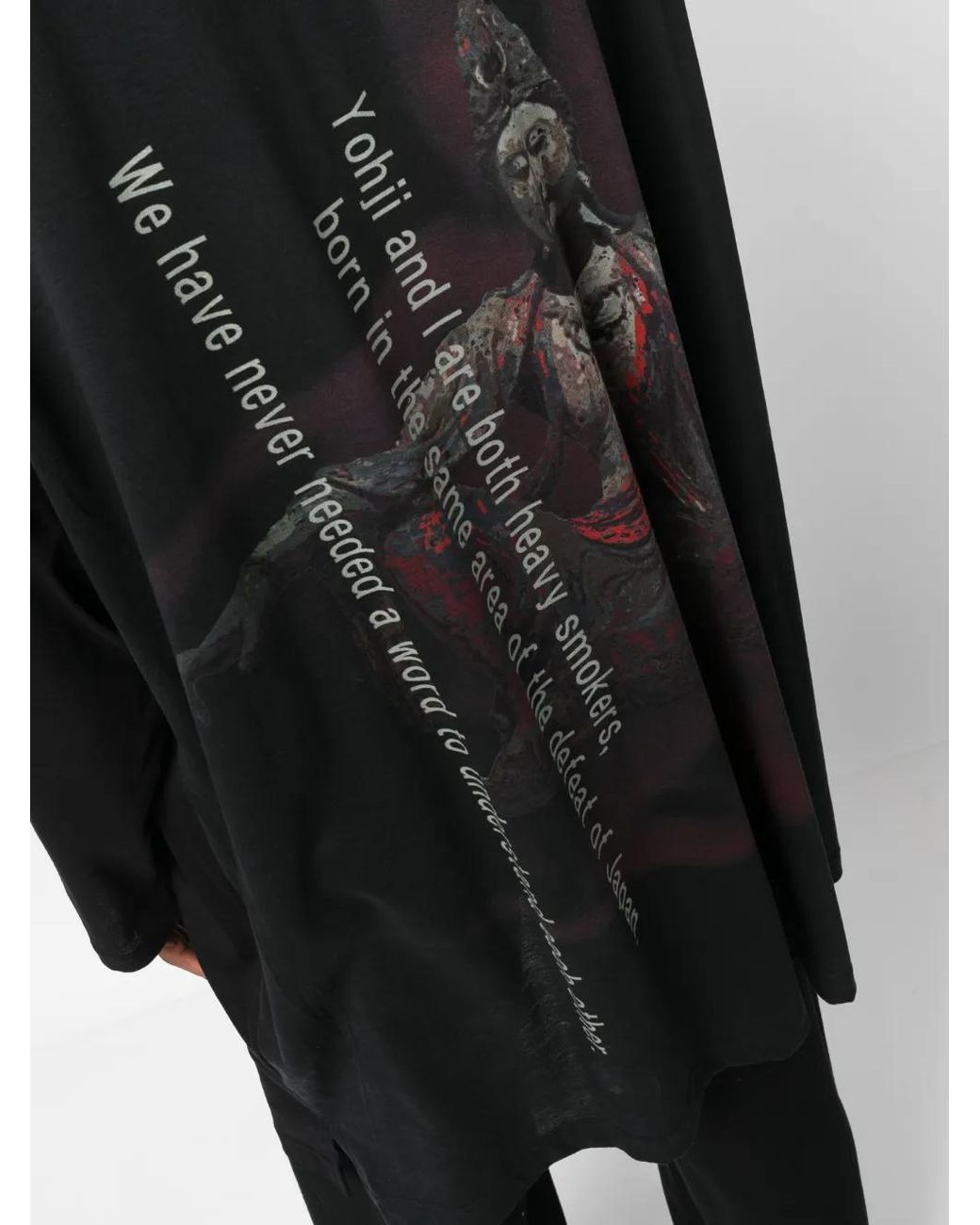 Yohji Yamamoto Black Graphic-Print Long Hoodie T-Shirt for men