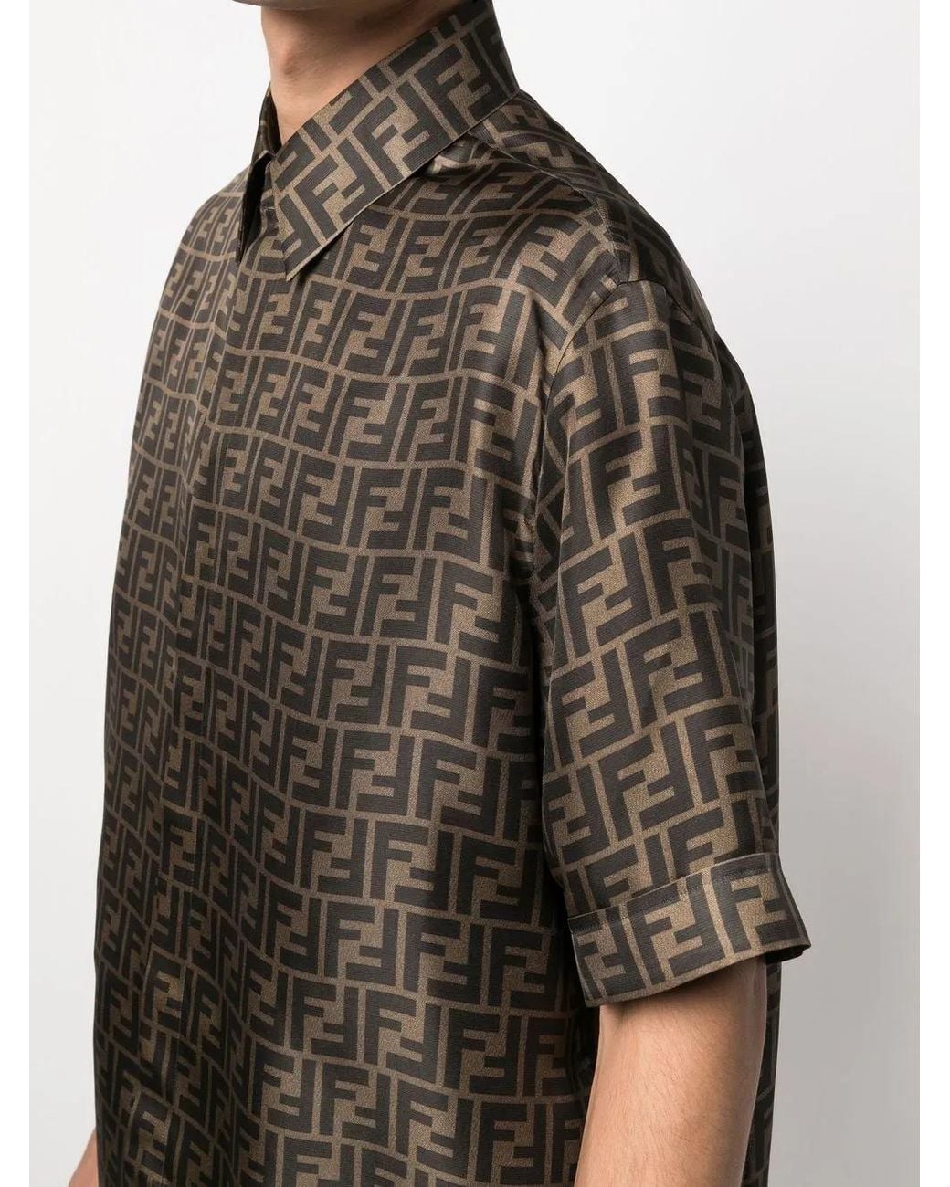 Fendi Brown Luxurious Ff Print Silk Shirt for men