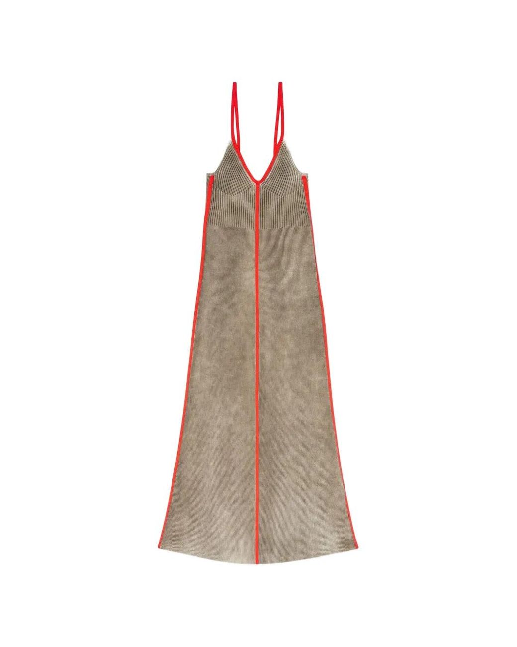 DIESEL Natural Rib-Knit Midi Cami Dress With Contrast Bands