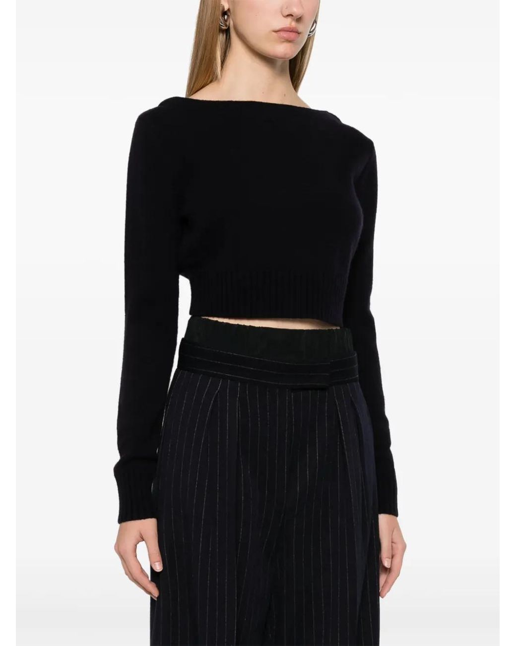 Max Mara Black Cropped Wool-Cashmere Knitted Sweater