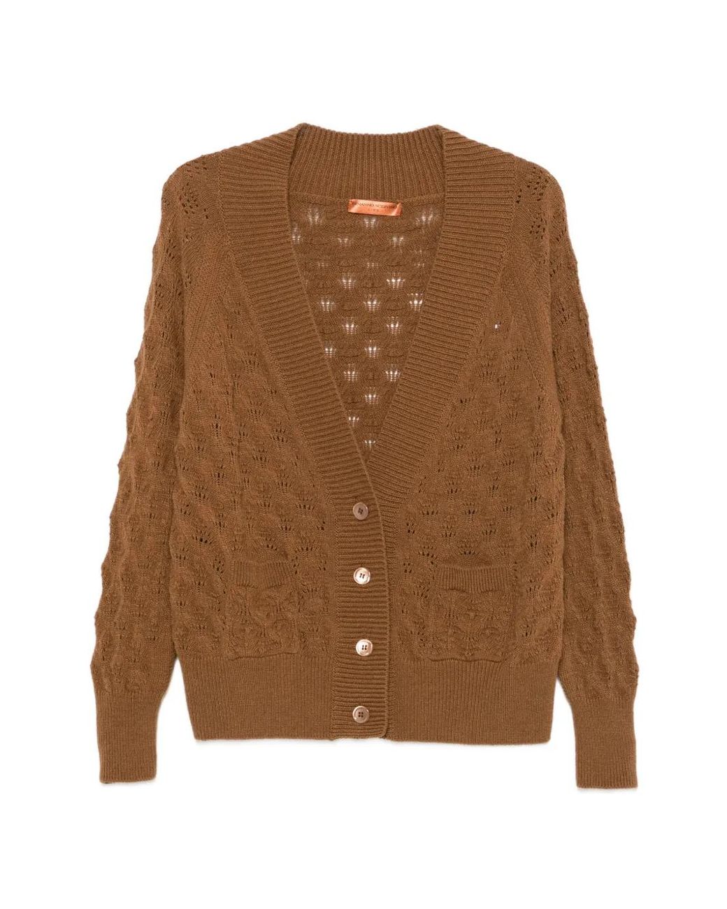 Ermanno Scervino Brown Cable-Knit Pointelle-Trim Cardigan