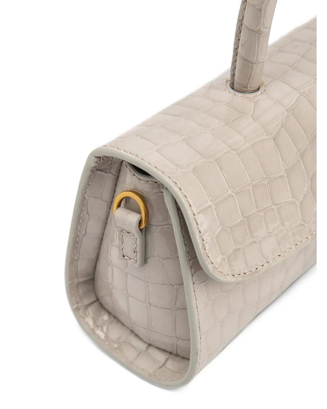 By Far White Mini Longa Crocodile-Effect Tote Bag
