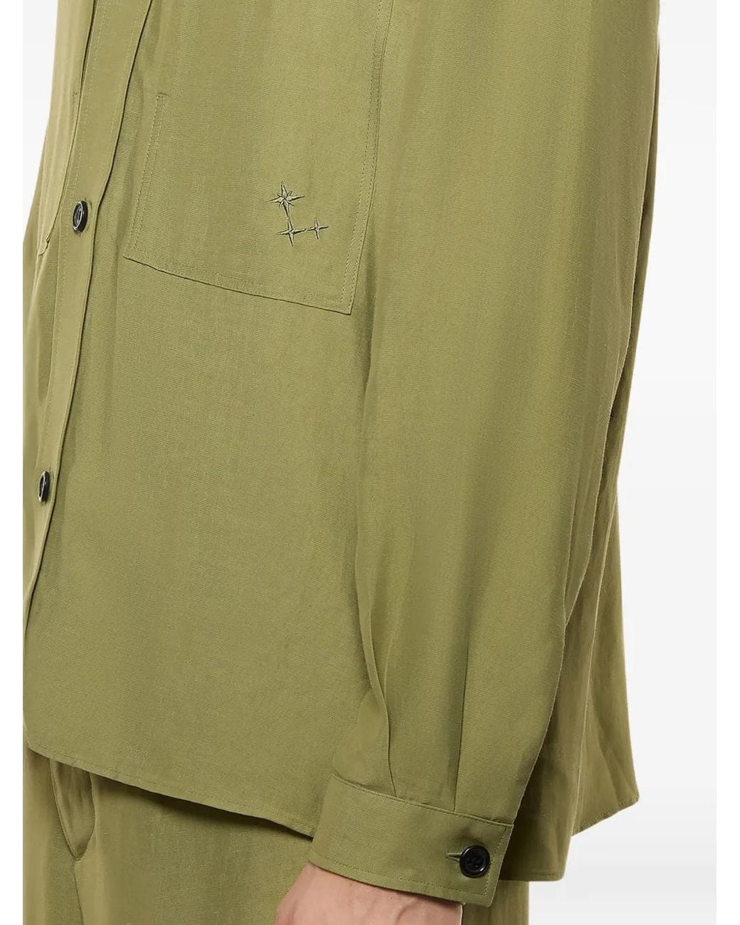 Laneus Green Button Embroidered Overshirt for men