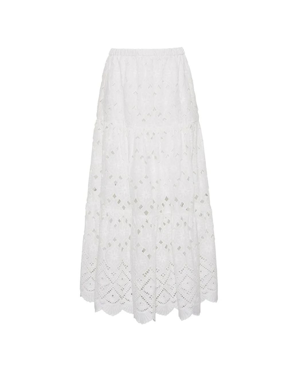 Cara Cara White Melanie Eyelet-Embroidered Maxi Skirt