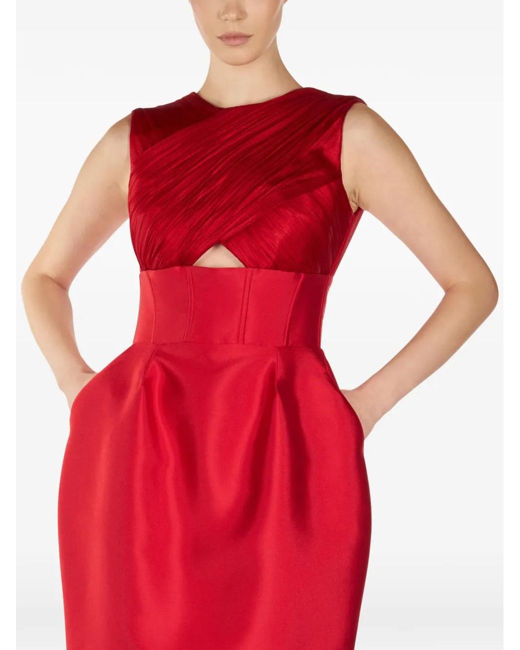 ARAFTU Red Cut-Out Pleated Midi Dress