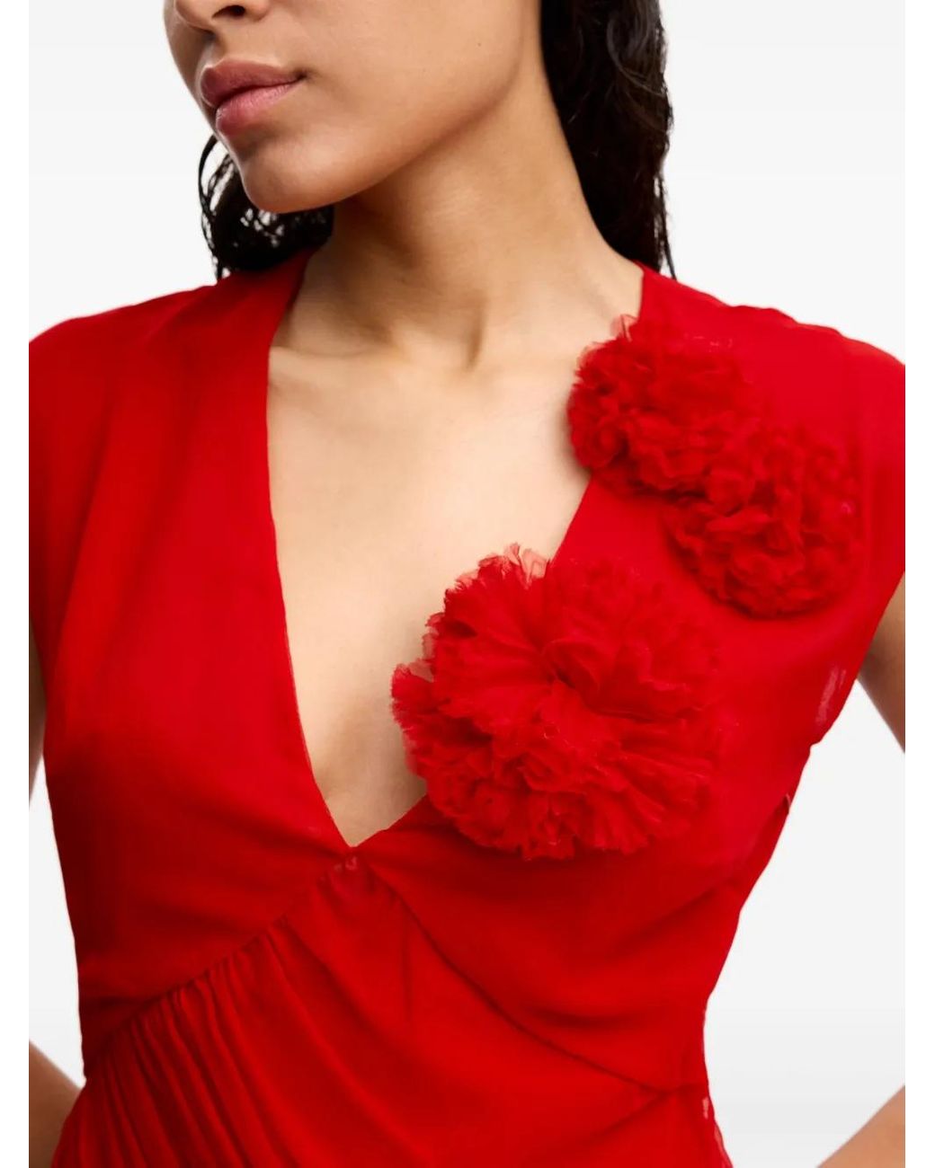 Alejandra Alonso Rojas Red Draped Chiffon Dress