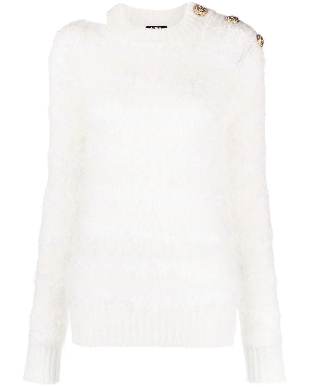 Balmain White Buttoned Crew-Neck Jumper