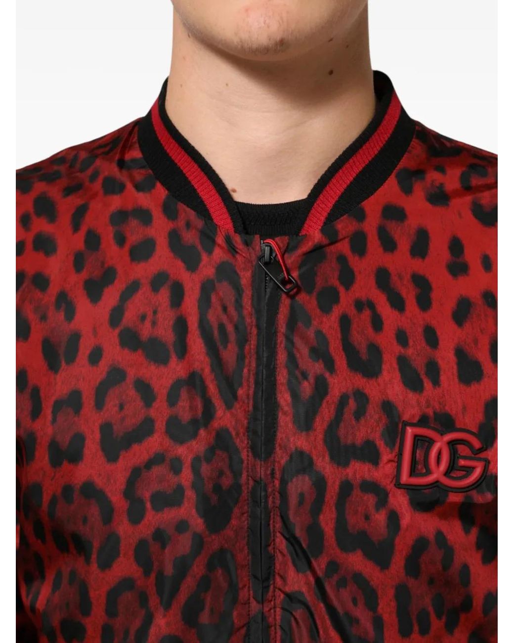 Dolce & Gabbana Red Leopard-Print Bomber Jacket for men