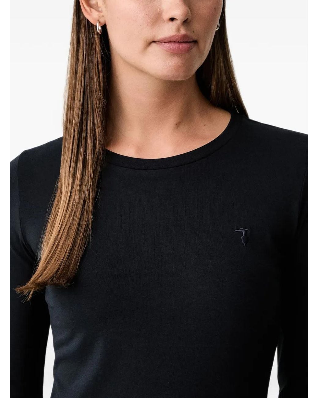 Trussardi Black Logo-Embroidered Long-Sleeve T-Shirt