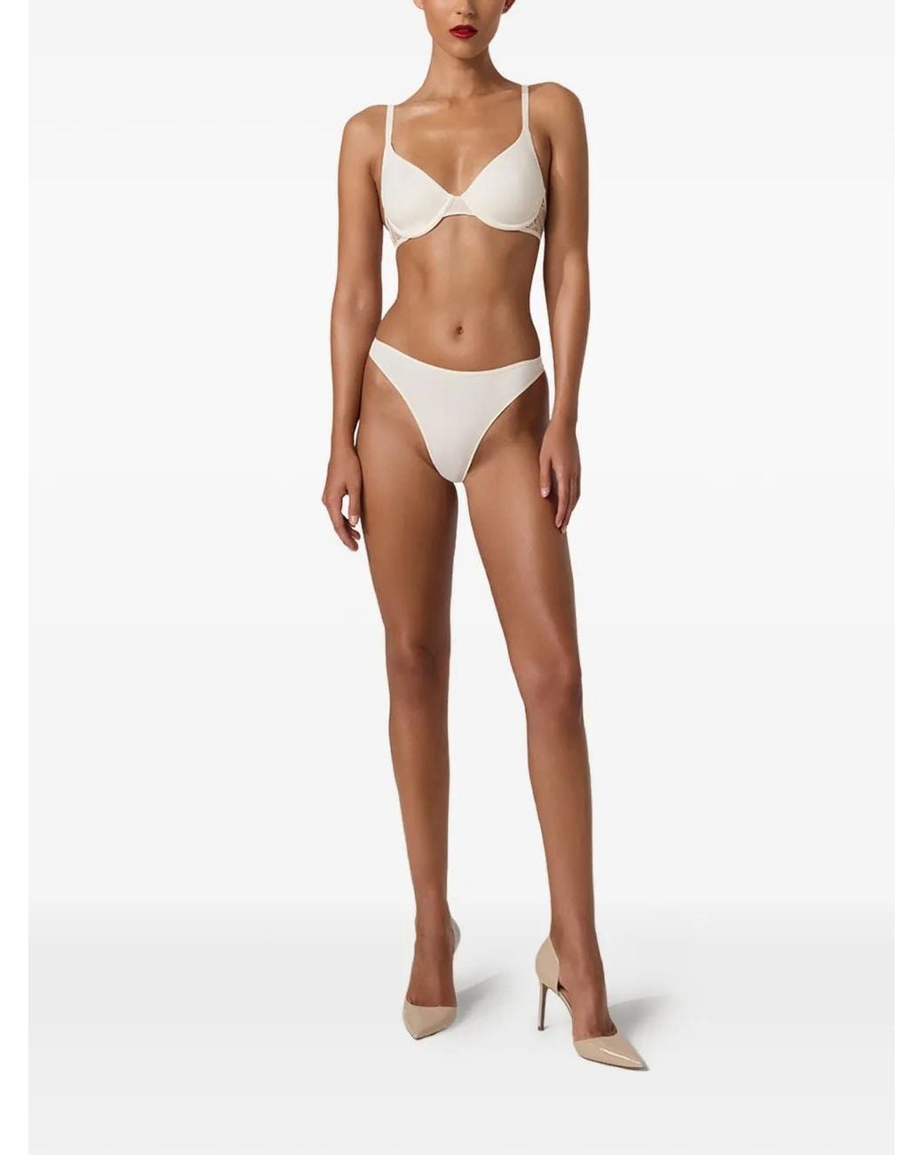 Wolford White Lace-Trim Thong