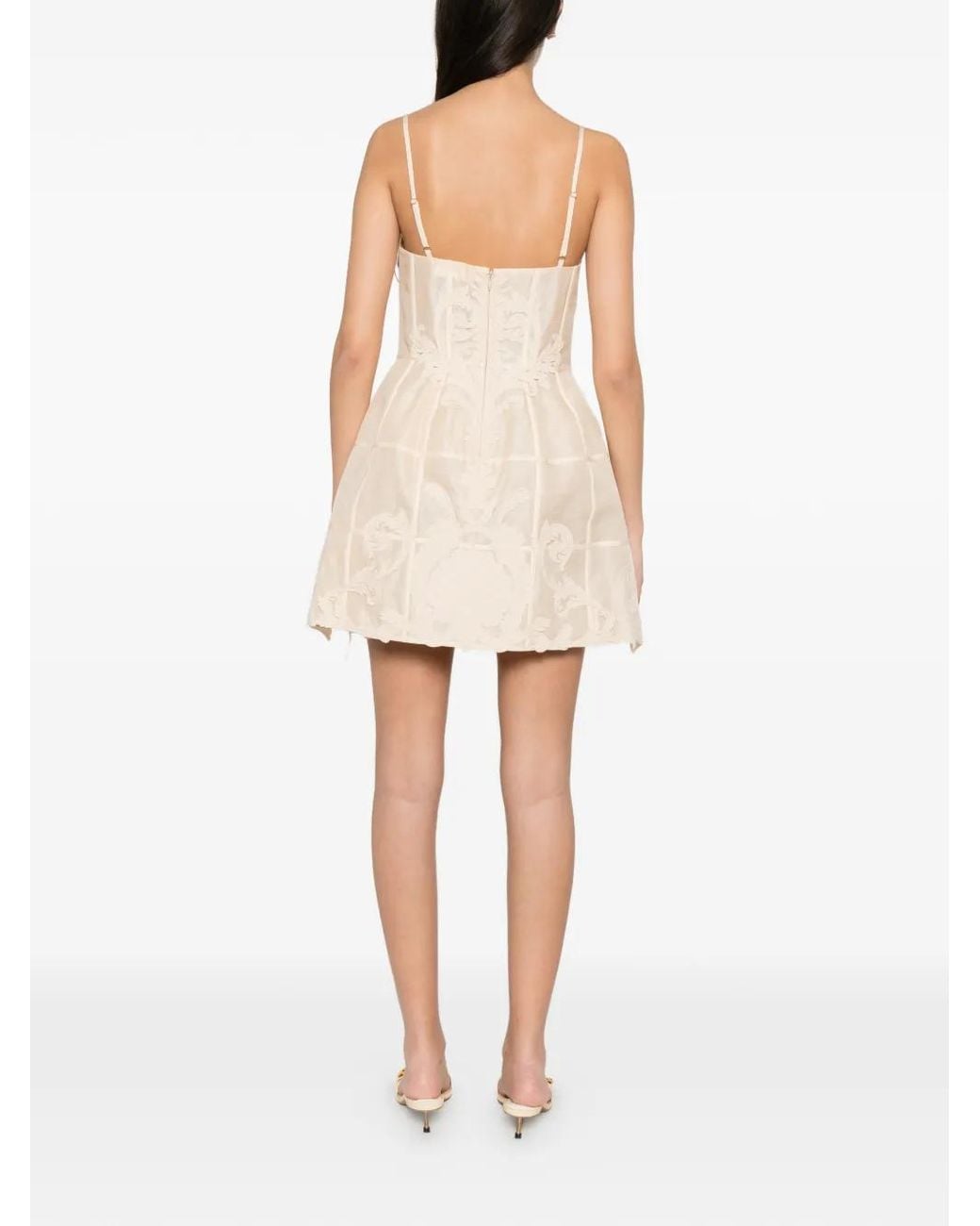 Zimmermann Natural Rebellion Corseted Linen-Silk Lace Mini Dress