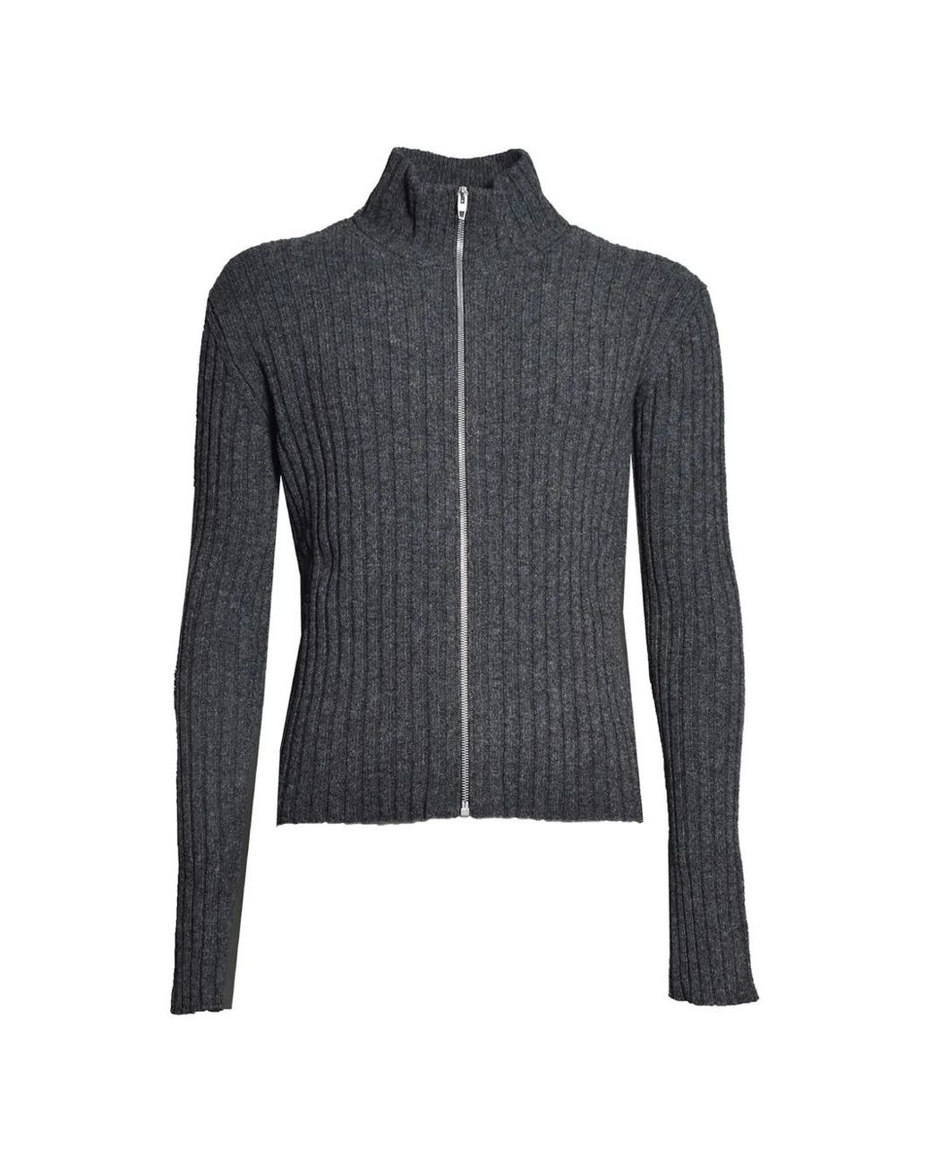 Jil Sander Blue Ribbed-Knit Zip-Up Sweater for men