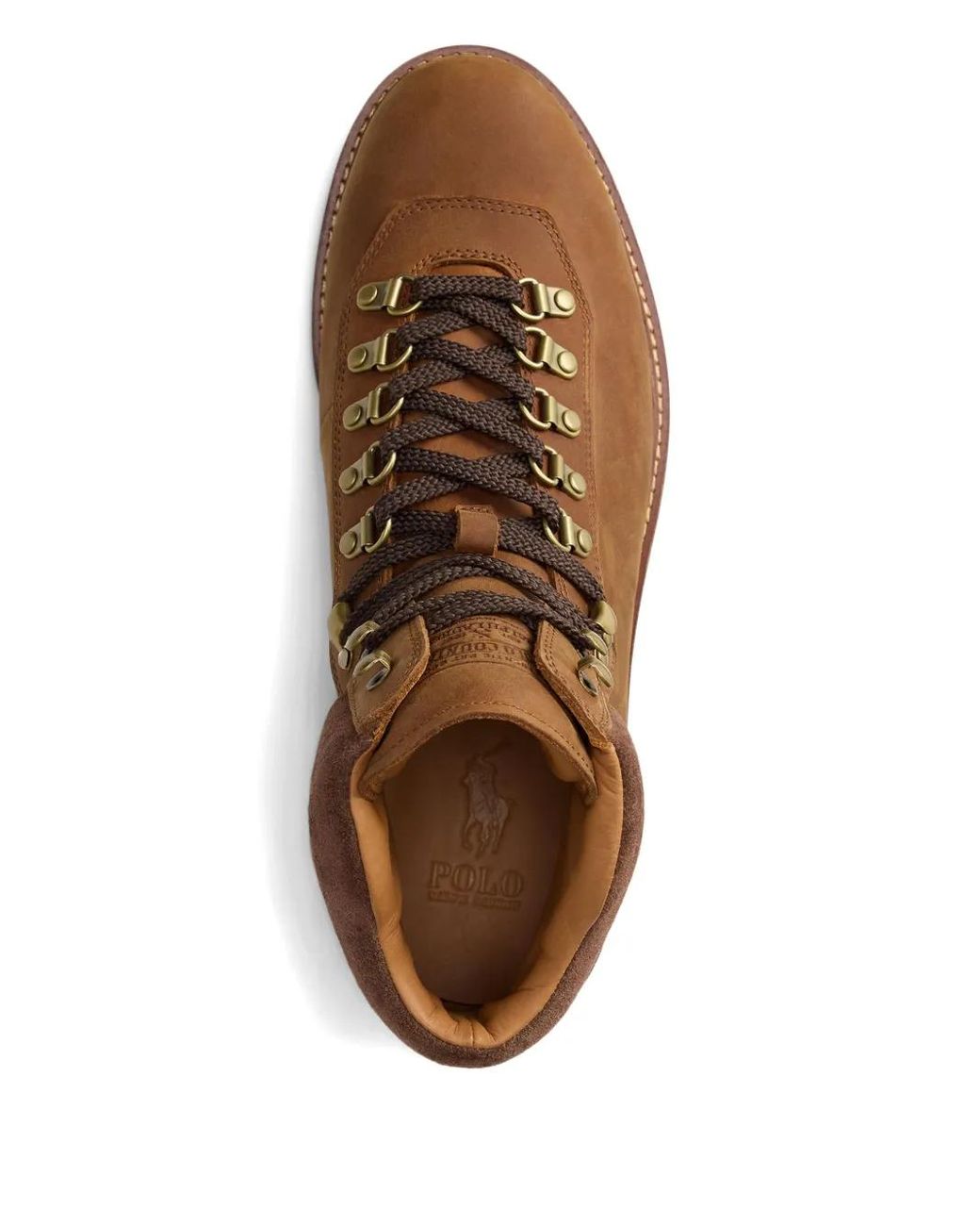Polo Ralph Lauren Brown Lite Boots Mid-Cut Padded Suede Collar Leather Ankle Boots for men
