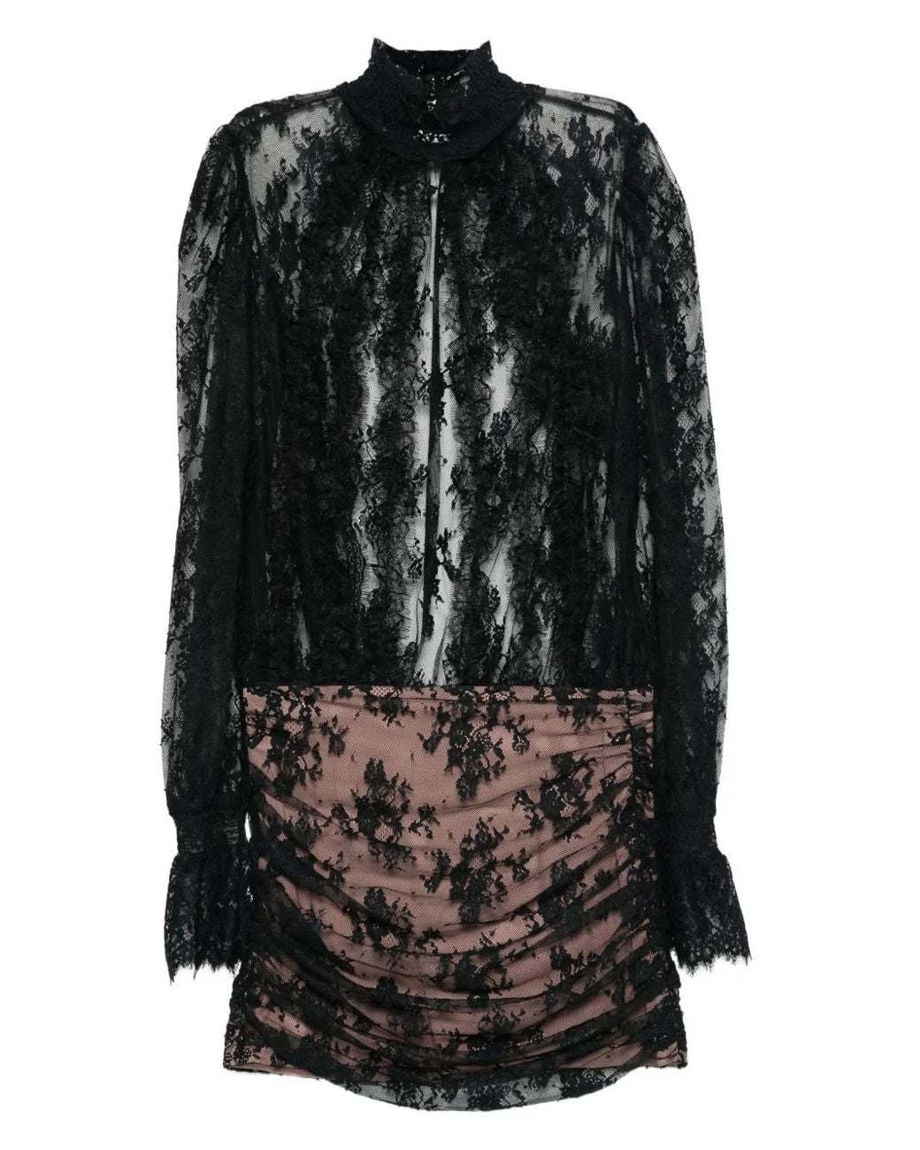 retroféte Black Lace Draped Mini Dress