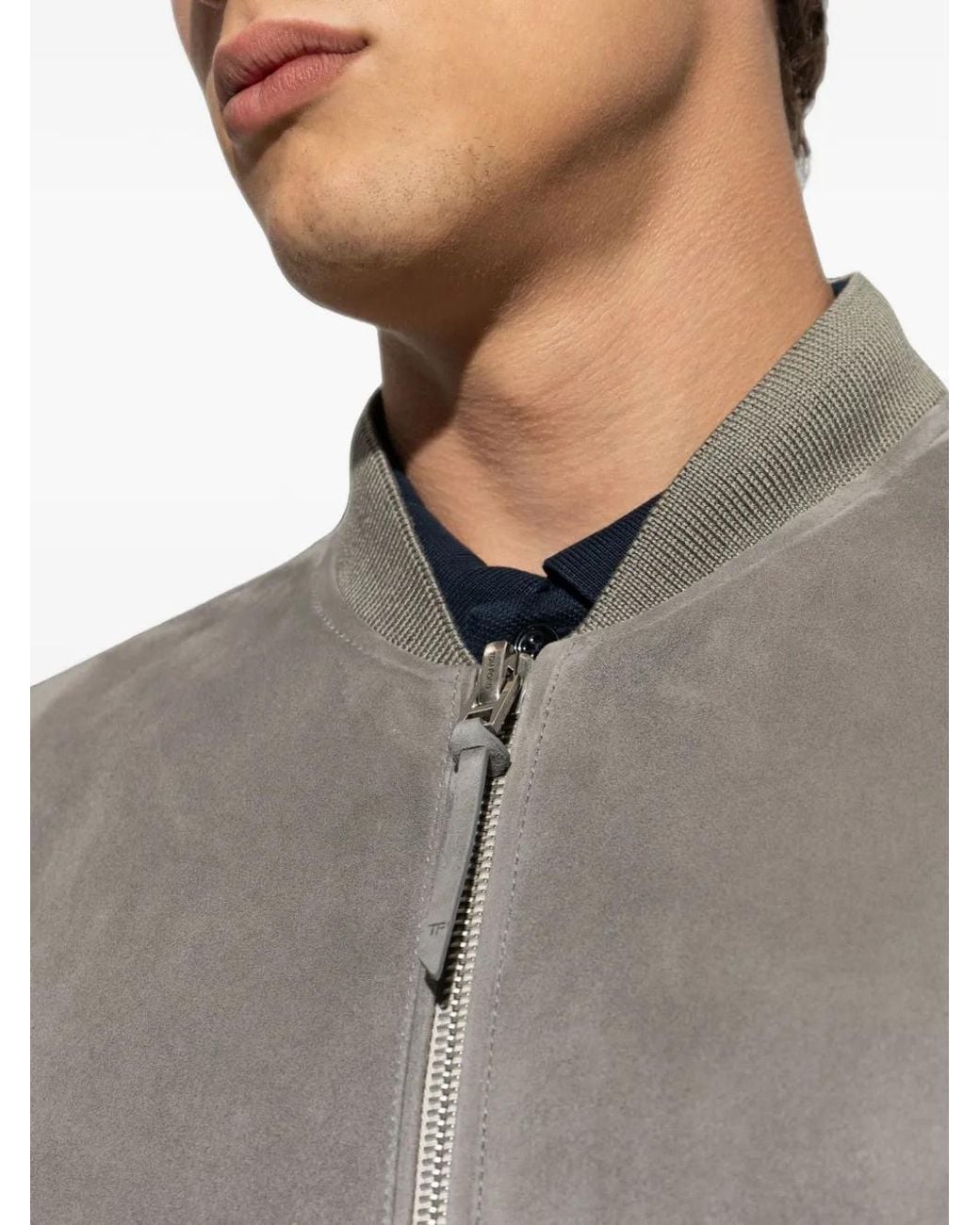 Tom Ford Gray Suede Bomber Jacket for men
