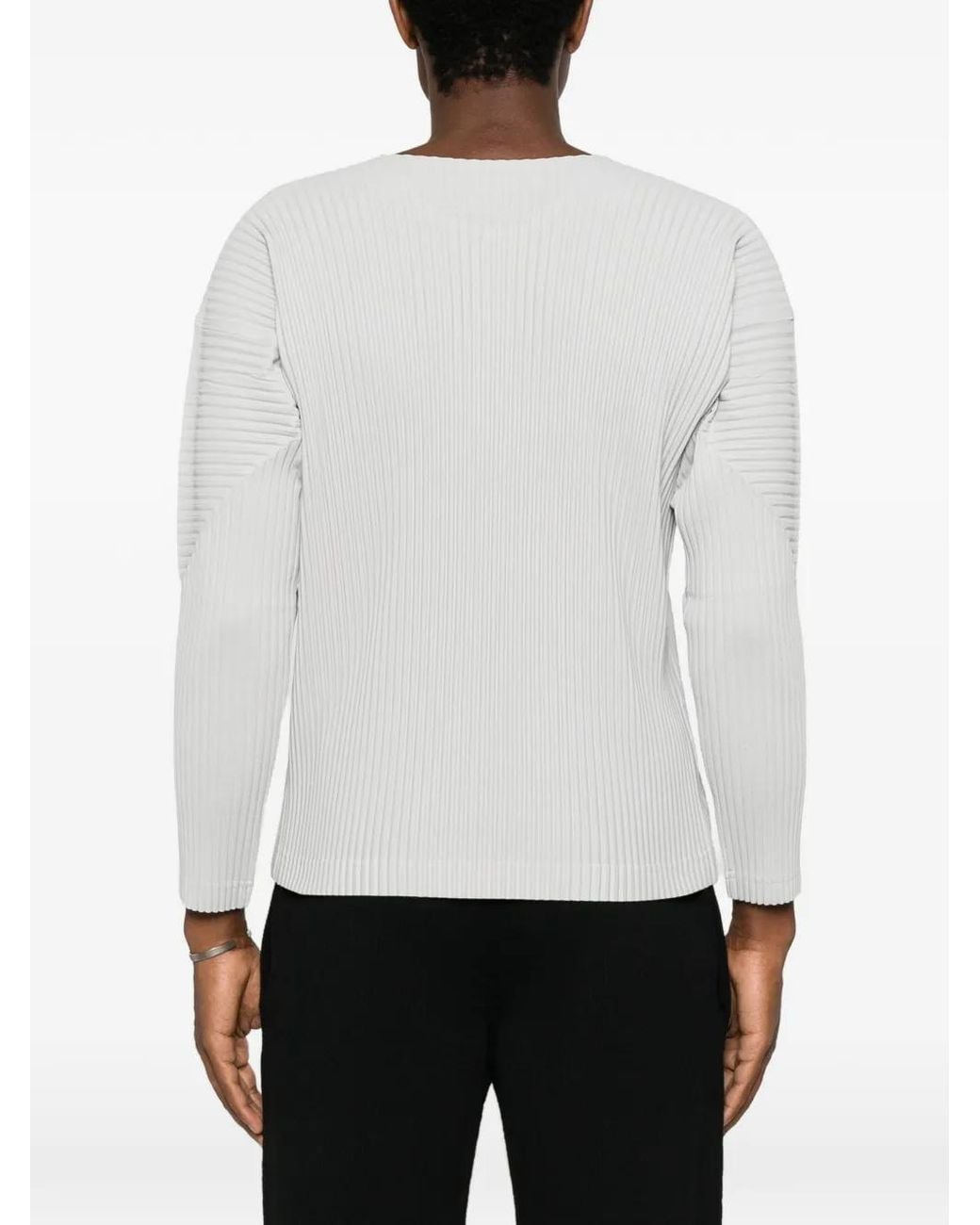 Homme Plissé Issey Miyake White Long-Sleeve Pleated T-Shirt for men