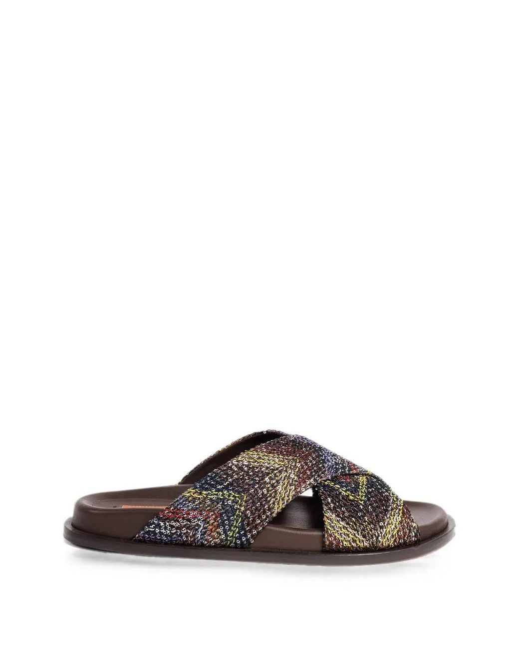 Missoni Gray Zigzag-Knit Cross-Strap Flat Sandals