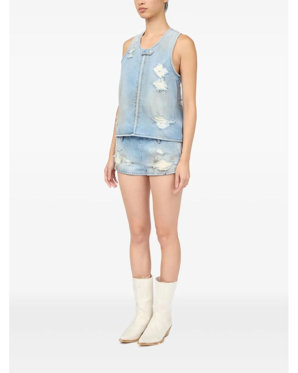 MM6 by Maison Margiela Blue Distressed Effect Waistcoat