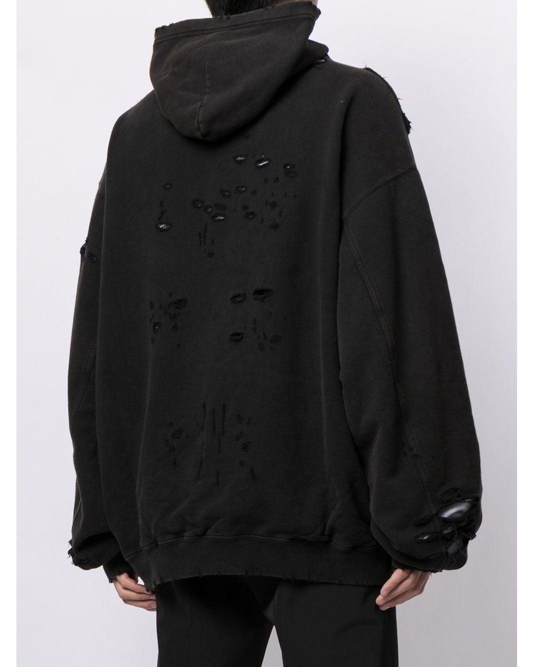 Balenciaga Ripped Oversize Logo Hoodie in Black