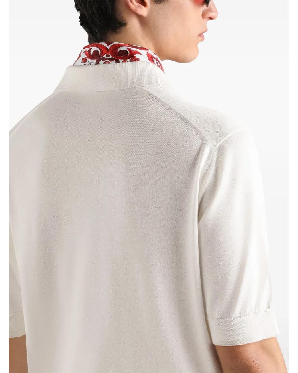 Dolce & Gabbana White Silk Knit Polo Shirt for men