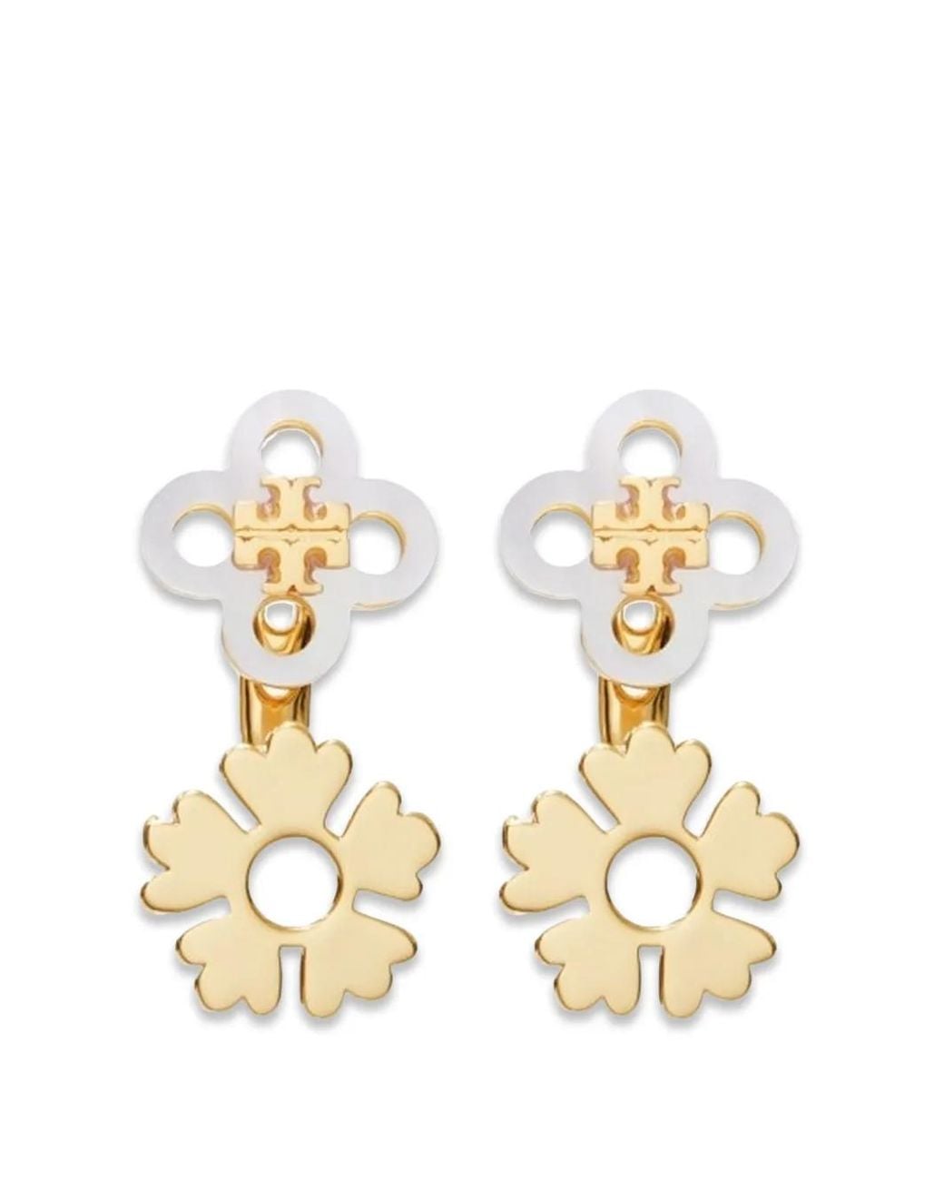 Tory Burch Metallic Boucles D'Oreilles Double T À Fleurs