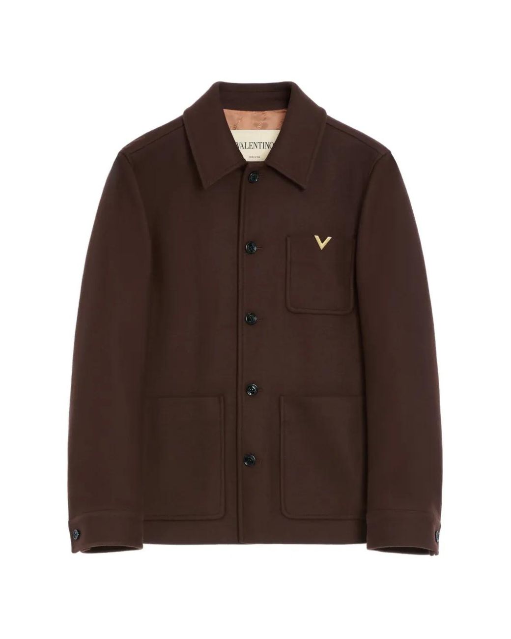 Valentino Garavani Brown Vlogo-Plaque Virgin-Wool Shirt Jacket for men