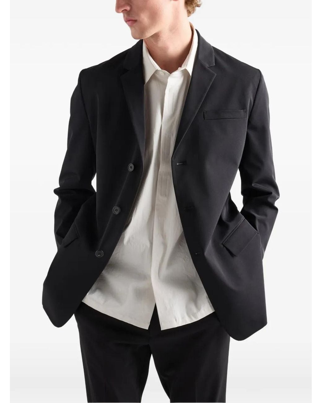 Prada Black Notch-Lapel Single-Breasted Blazer for men