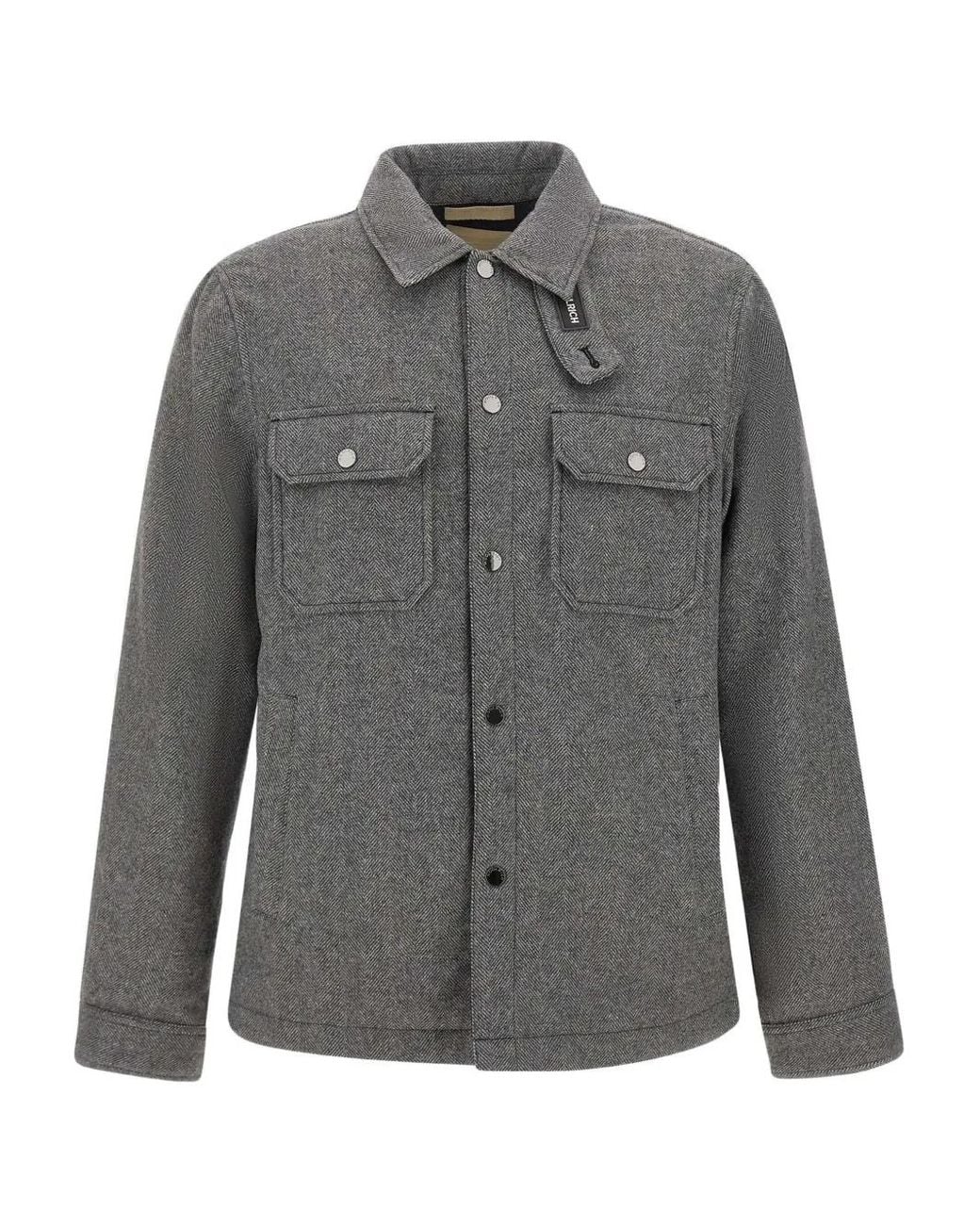 Woolrich Gray Herringbone Chest-Pocket Jacket for men