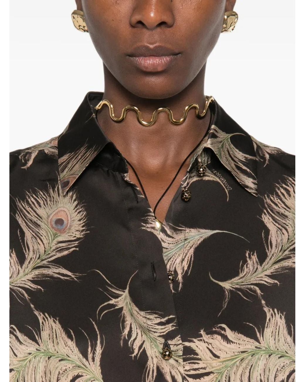 Zimmermann Brown Valiant Feather-Print Shirt