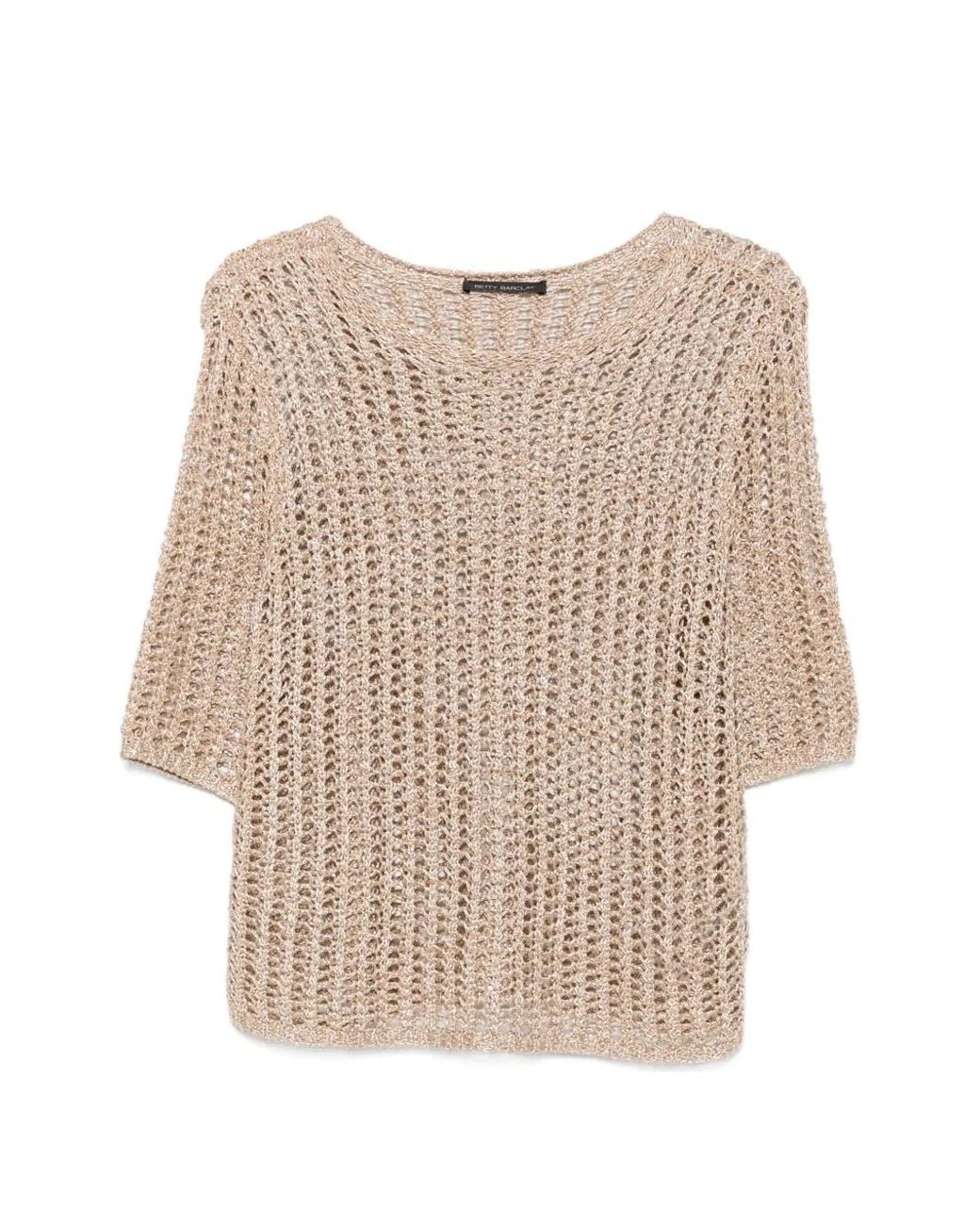 Betty Barclay Natural Open-Knit Sequin-Embellished Top