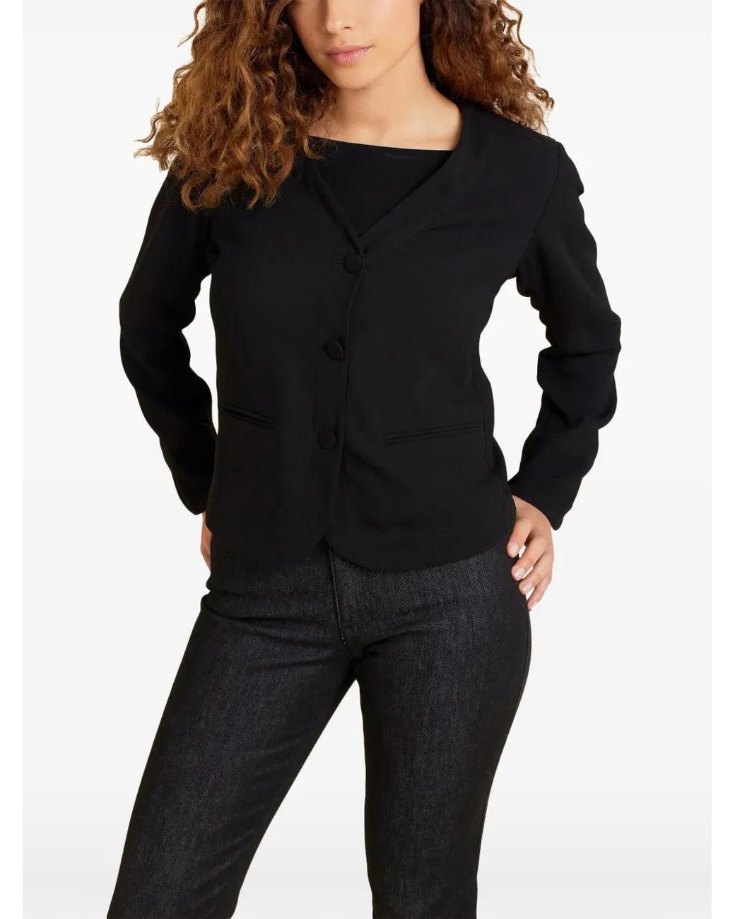 Agnes B. Black Collarless Button-Up Jacket