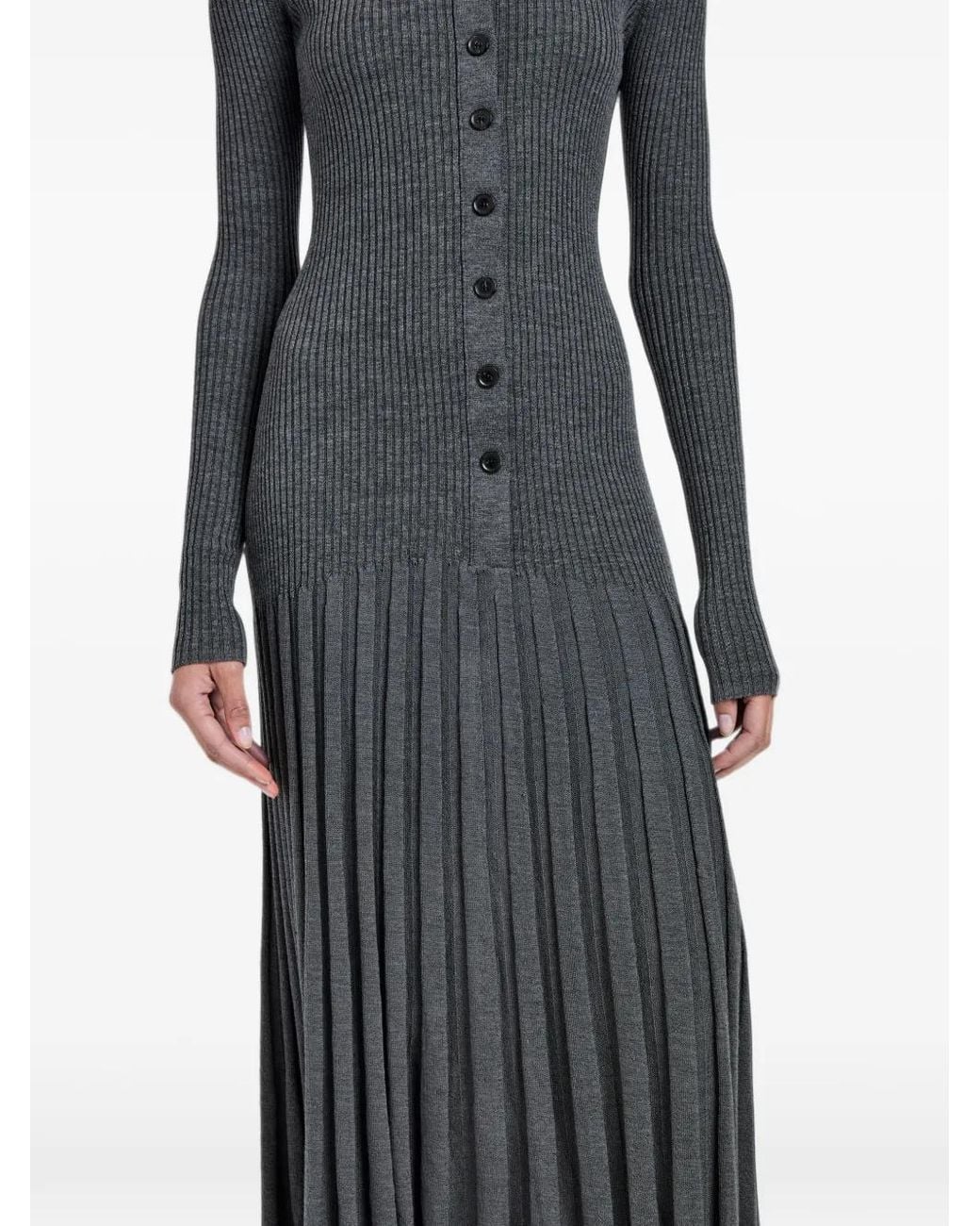 Proenza Schouler Black Ribbed Pleated Midi Day Dress