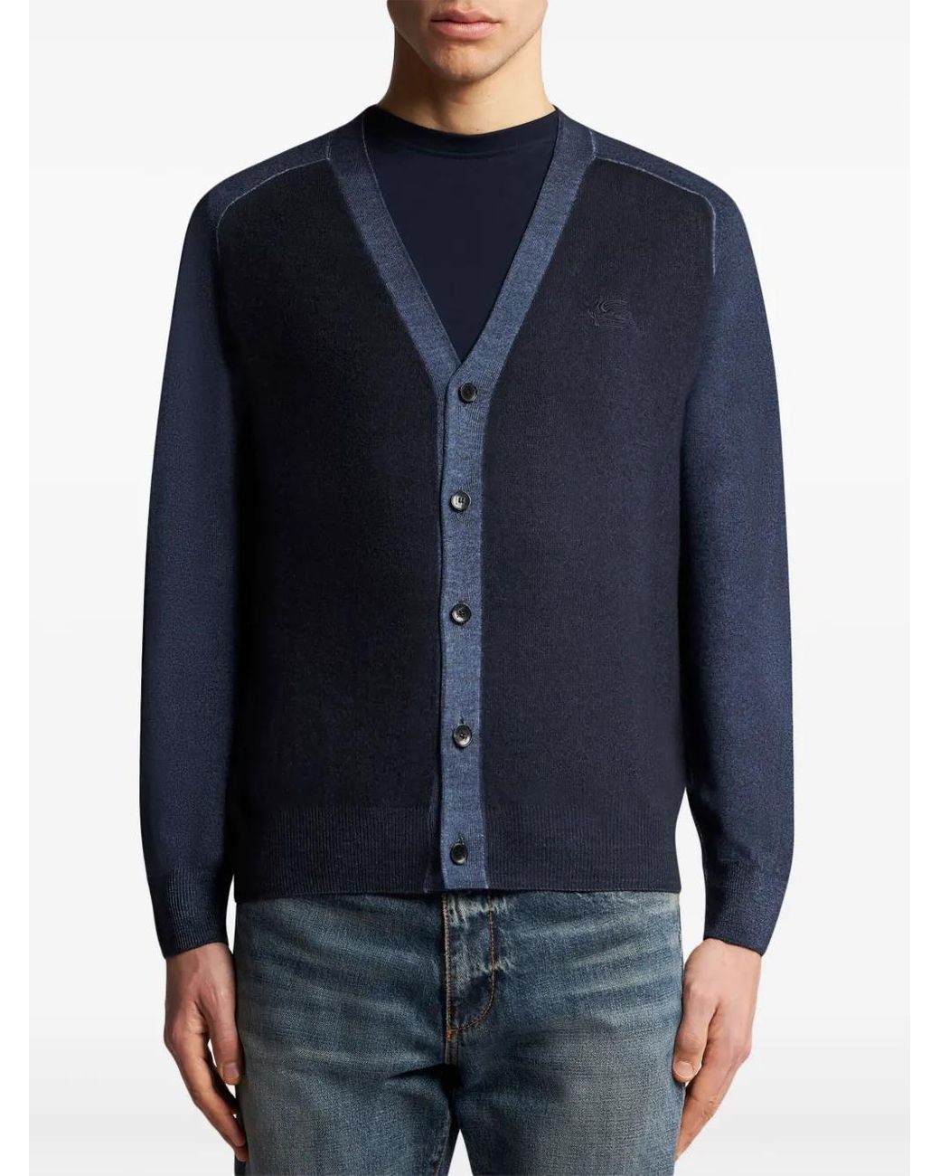 Etro Blue Wool Cardigan for men