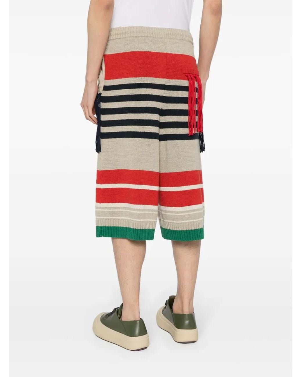 メンズ Craig Green ストライプ リブニット ショートパンツ Red