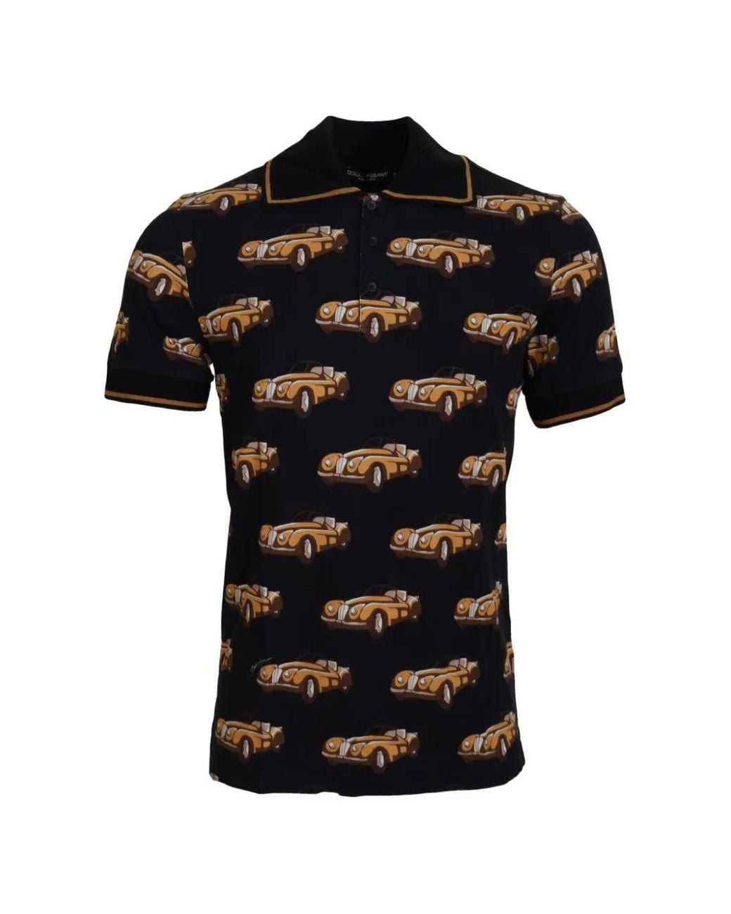 Dolce & Gabbana Black Car-Print Polo Shirt for men