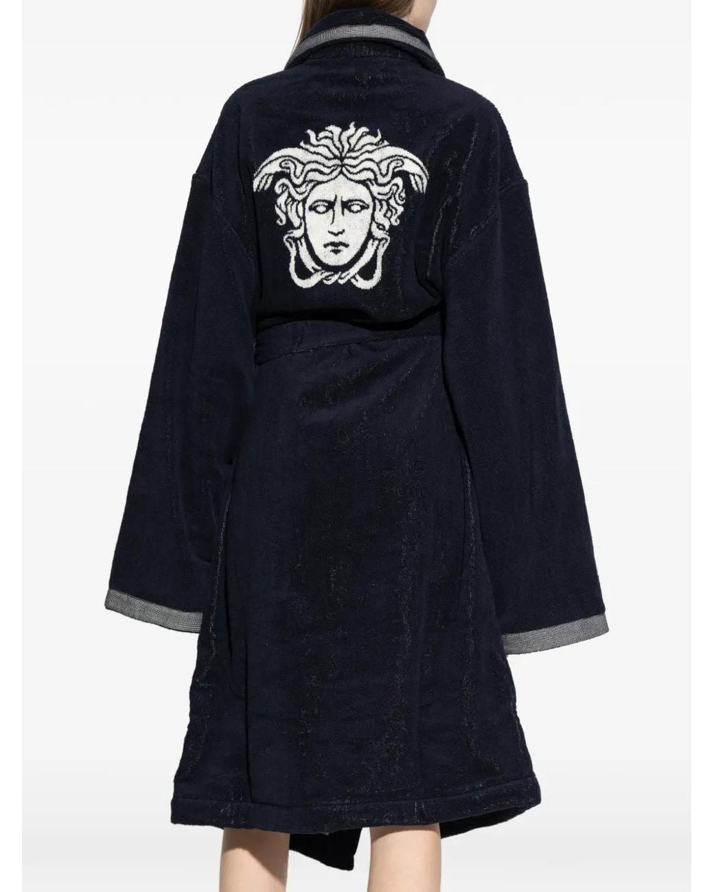 Versace Blue Cotton-Terry Jacquard Dressing Gown