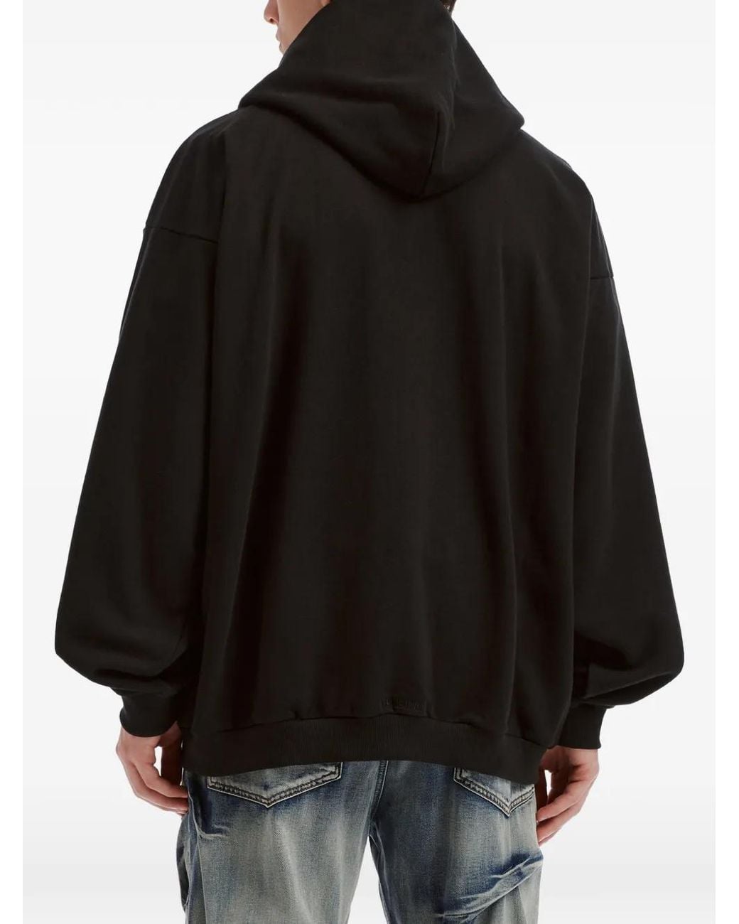 we11done Black Logo-Print Zip-Up Hoodie for men