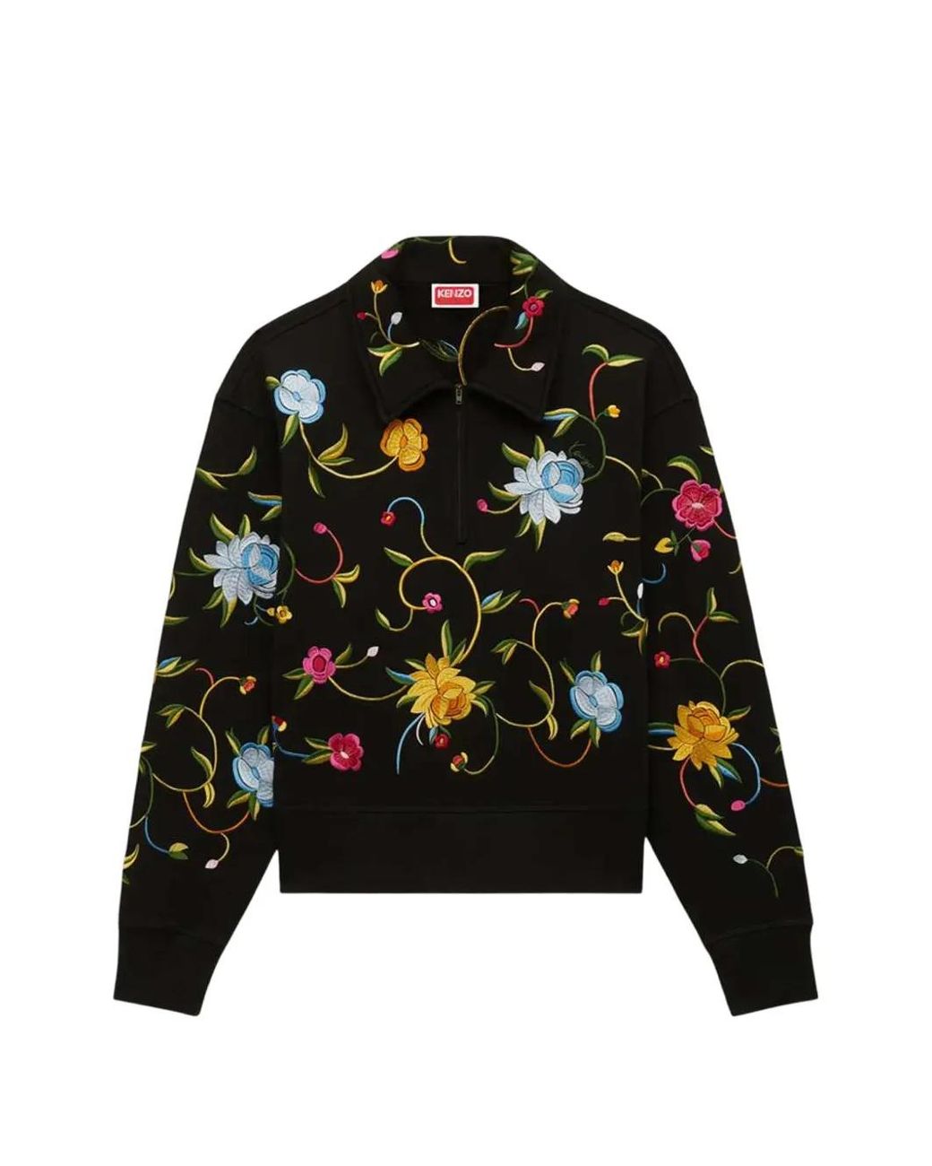 KENZO Black Wildflower' Embroidered Half-Zip Sweatshirt for men