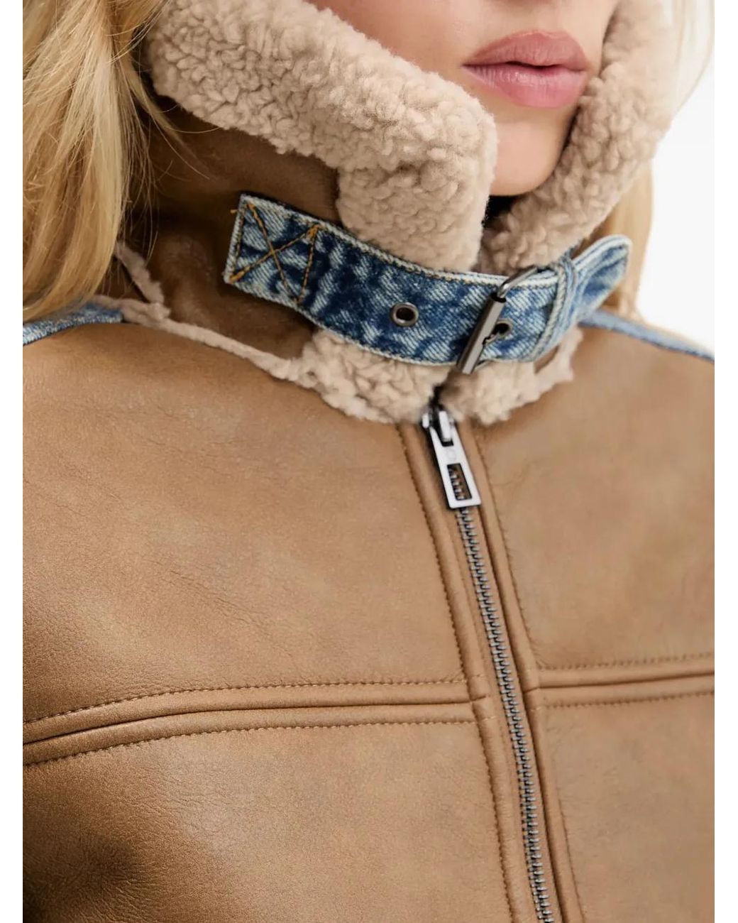 Desigual Blue Faux-Shearling-Trim Jacket