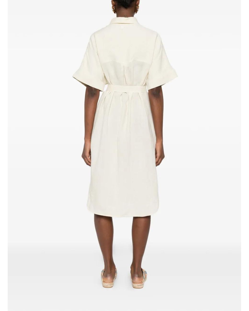 Panicale White Belted Midi Dress