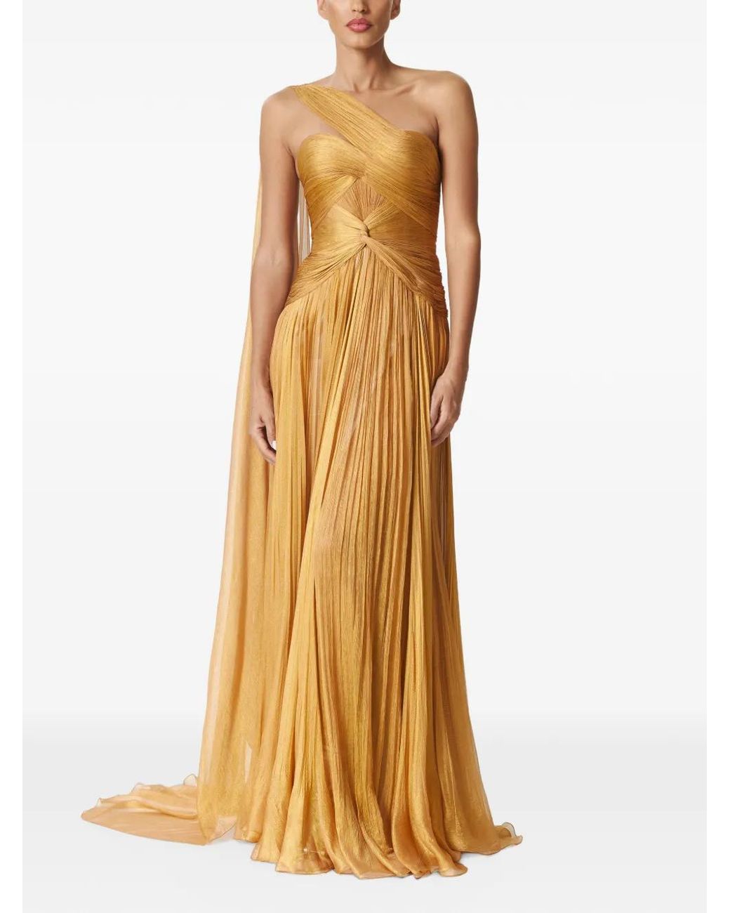 IRIS SERBAN Orange One-Shoulder Draped Gown