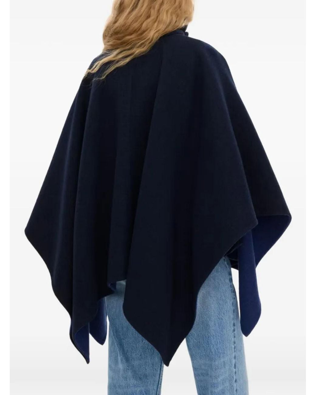 Chloé Blue High-Neck Short Cape Coat