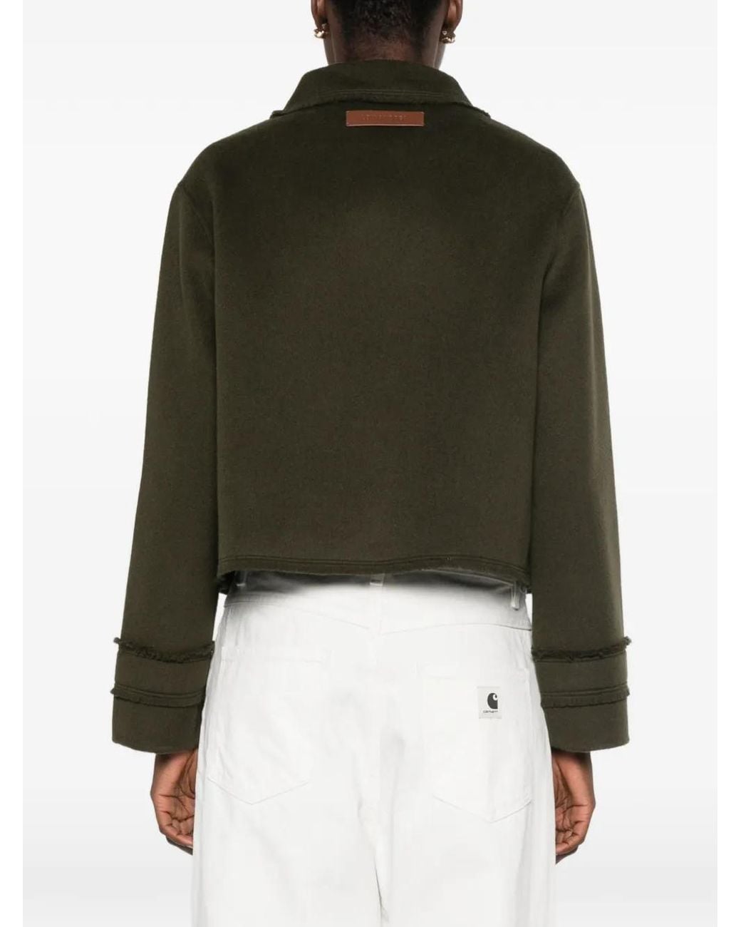Lou Andrea Green Raw-Edge Pocket-Detail Jacket