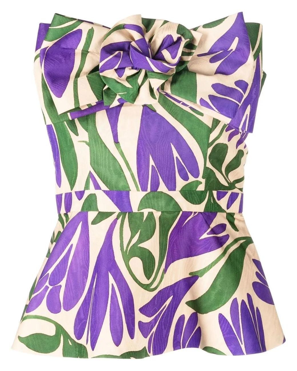 Bambah Purple Floral-Print Bow-Detail Peplum Top
