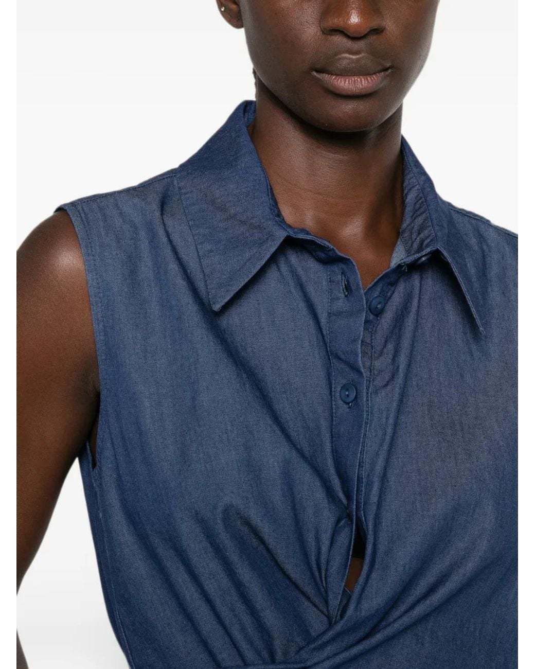 MOUTAKI Blue Tie-Waist Sleeveless Shirt
