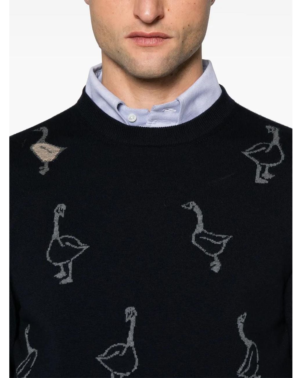 Thom Browne Black Pattern-Intarsia Virgin Wool Sweater for men