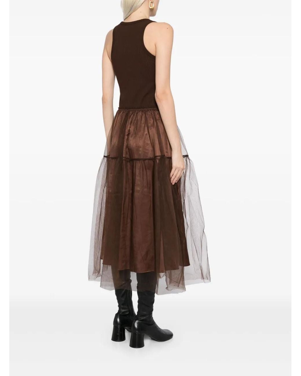 JNBY Brown Tulle-Inserts Midi Dress