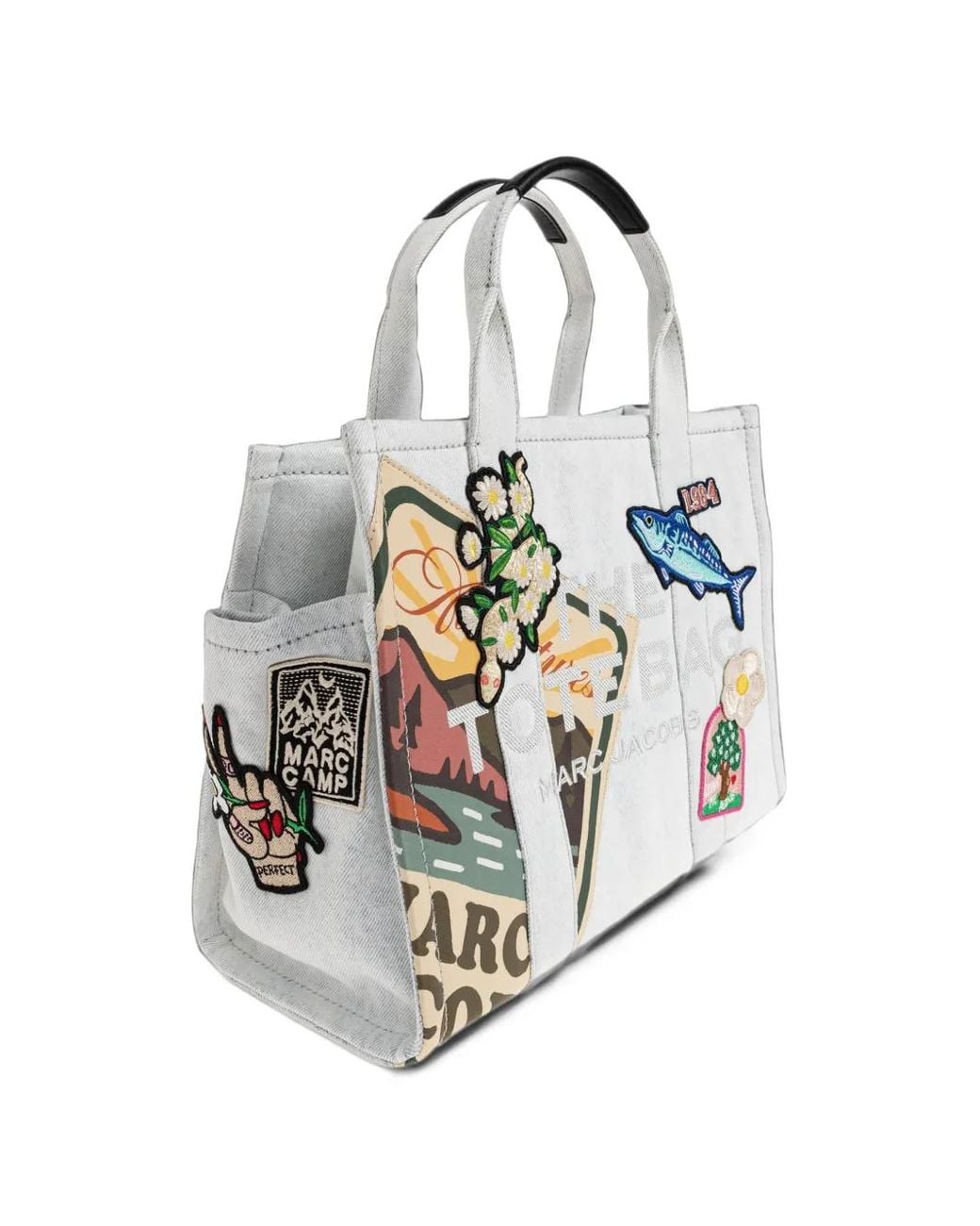Marc Jacobs White The Camp Patchwork Denim Medium Tote Bag